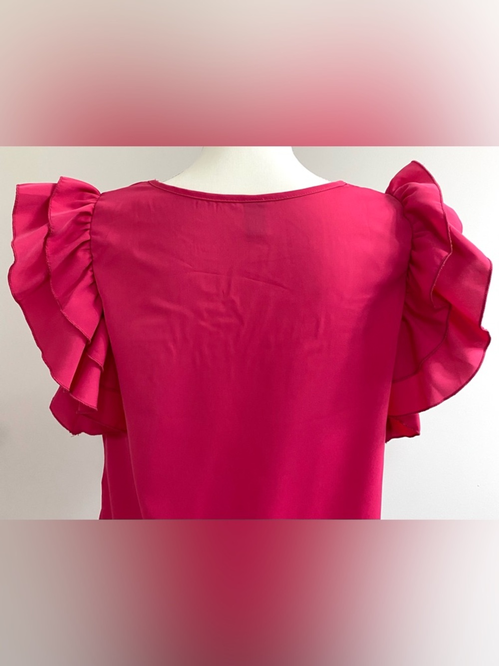SHEIN Womens M Solid Pink Ruffle Sleeve Top Boho Summer Lightweight Preppy Fairy - Picture 7 of 16